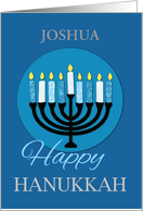 Custom Name Hanukkah Menorah on Dark Blue card