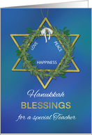 Teacher Hanukkah Blessings Star of David Gold Look card