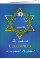 Boyfriend Hanukkah Blessings Star of David Gold Look card