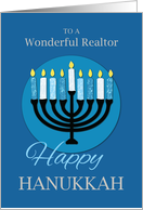 For Realtor Hanukkah Menorah on Dark Blue card