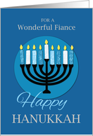 For Fiance Hanukkah Menorah on Dark Blue card
