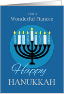 For Fiancee Hanukkah Menorah on Dark Blue card