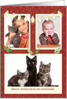 Three Photo Personalize From Name Light String Red Polka Dots Holiday card