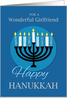 For Girlfriend Hanukkah Menorah on Dark Blue card