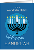 For Rabbi Hanukkah Menorah on Dark Blue card