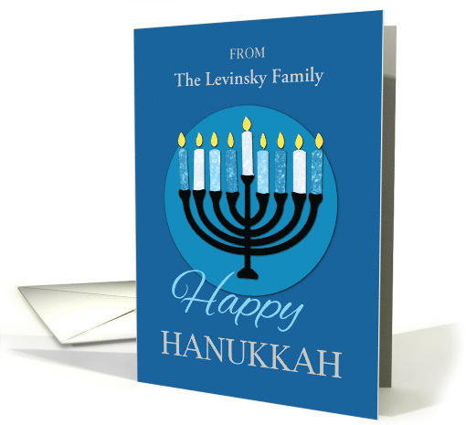 Custom Name Hanukkah Menorah on Dark Blue card (1661024)