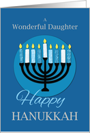 For Daughter Hanukkah Menorah on Dark Blue card