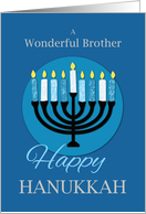 For Brother Hanukkah Menorah on Dark Blue card