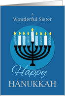 For Sister Hanukkah Menorah on Dark Blue card