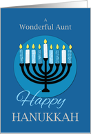 For Aunt Hanukkah Menorah on Dark Blue card