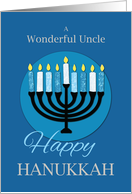 For Uncle Hanukkah Menorah on Dark Blue card