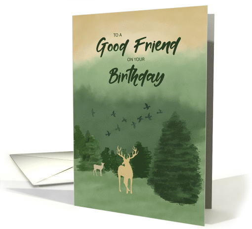 Birthday to Male Buddy Friend Landscape with Trees and Deer card