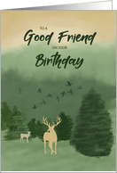 Birthday to Male Buddy Friend Landscape with Trees and Deer card