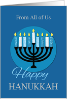 From All of Us Hanukkah Menorah on Dark Blue card