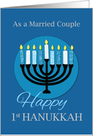 Married Couple First Hanukkah Menorah on Dark Blue card