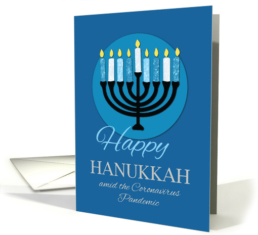 Coronavirus Hanukkah Menorah on Dark Blue card (1661424)