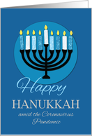 Coronavirus Hanukkah Menorah on Dark Blue card