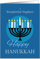 For Nephew Hanukkah Menorah on Dark Blue card