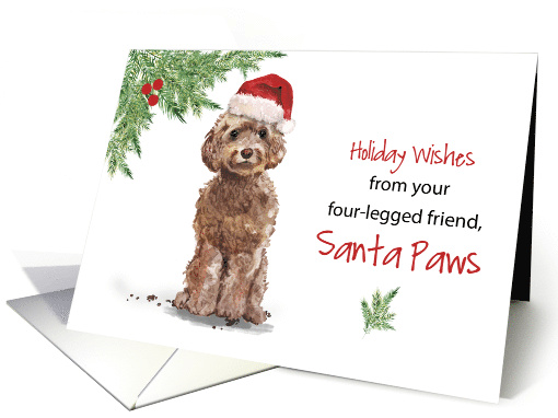 Brown Cockapoo Christmas From Dog in Funny Santa Hat card (1661582)