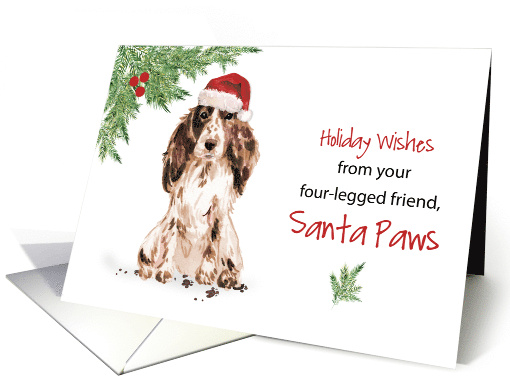 Brown Cocker Spaniel Christmas From Dog in Funny Santa Hat card