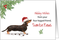 Black and Tan Dachshund Christmas From Dog in Funny Santa Hat card