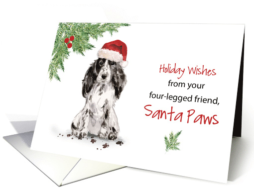 Black Cocker Spaniel Christmas From Dog in Funny Santa Hat card