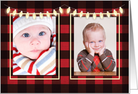 Christmas 2 Photos Customizable Lights with Red Black Plaid card
