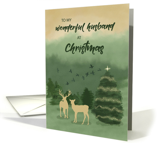 Husband Christmas Green Landscape with Lighted Tree and Deer card