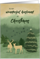 Husband Christmas Green Landscape with Lighted Tree and Deer card