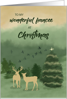 Fiancee Christmas Green Landscape with Lighted Tree and Deer card