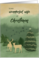 To Wife Christmas Green Landscape with Lighted Tree and Deer card
