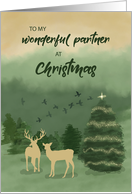Partner Christmas Green Landscape with Lighted Tree and Deer card