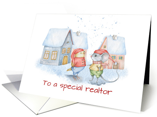 Realtor Cute Mouse and Bird Christmas Thank You card (1662326)