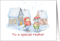 Realtor Cute Mouse and Bird Christmas Thank You card