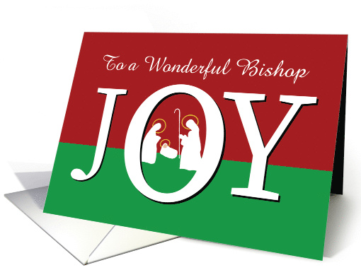 Christmas to Bishop JOY on Red and Green with Nativity card (1662348)