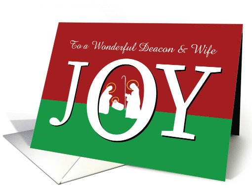 Christmas to Deacon and Wife JOY on Red and Green with Nativity card