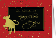 Grandparents Chinese New Year Confetti Glitter Look Effects Ox card