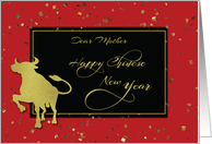 Mother Chinese New Year Confetti Glitter Look Effects on Black Ox card