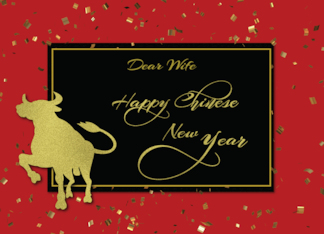 Wife Chinese New Year Confetti Glitter Look Effects on Black Ox
