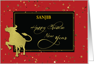 Custom Name Sanjib Chinese New Year Confetti Glitter Look Effects card