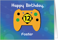 Custom Name Foster 12 Year Old Birthday Gamer Controller card