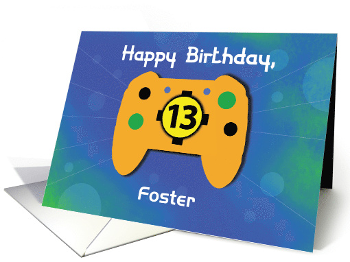 Custom Name Foster 13 Year Old Birthday Gamer Controller card