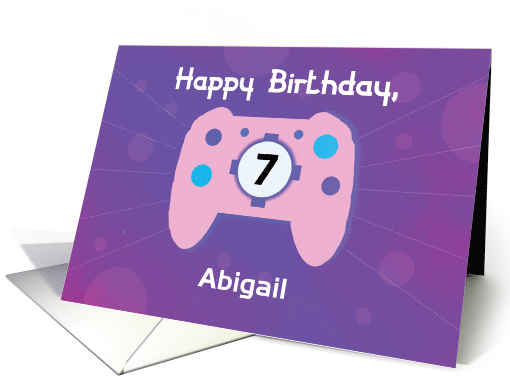 Custom Name Abigail 7 Year Old Birthday Gamer Controller card