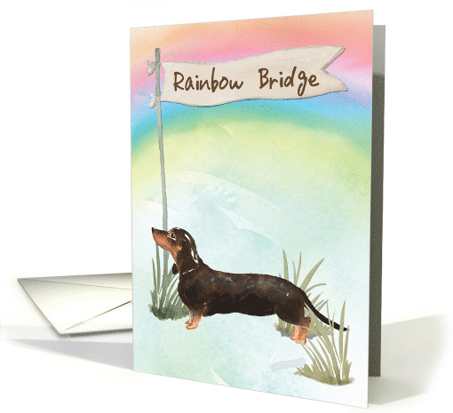 Black and Tan Dachshund Pet Sympathy Over Rainbow Bridge card