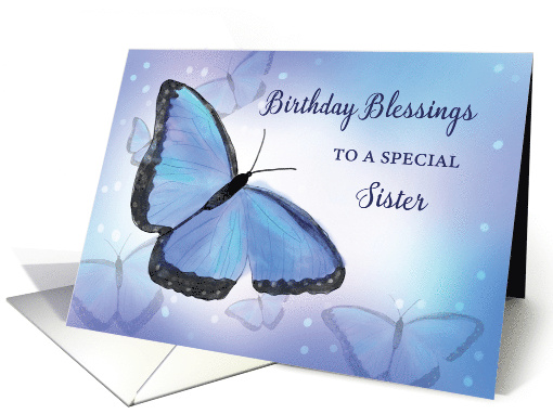 Sister Birthday Blessings Religious Butterfly Blue and Purple card
