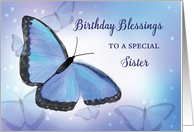 Sister Birthday Blessings Religious Butterfly Blue and Purple card
