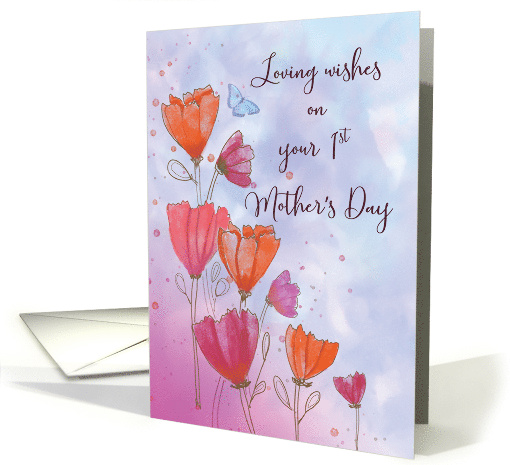 First Mothers Day Love with Orange and Pink Flowers and Butterfly card
