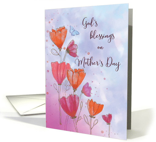 Gods Blessings on Mothers Day Love Orange Pink Flowers Butterfly card