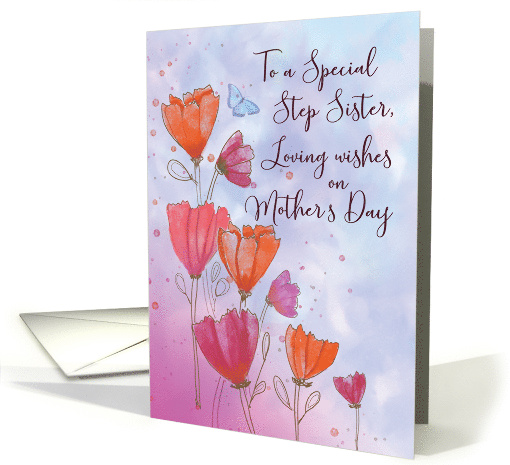 To Step Sister Mothers Day Love with Orange Pink Flowers... (1681278)