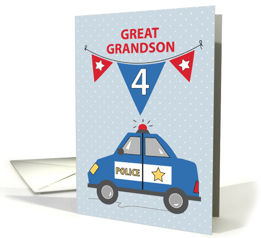 Great Grandson 4th Birthday Blue Police Car card (1681292)